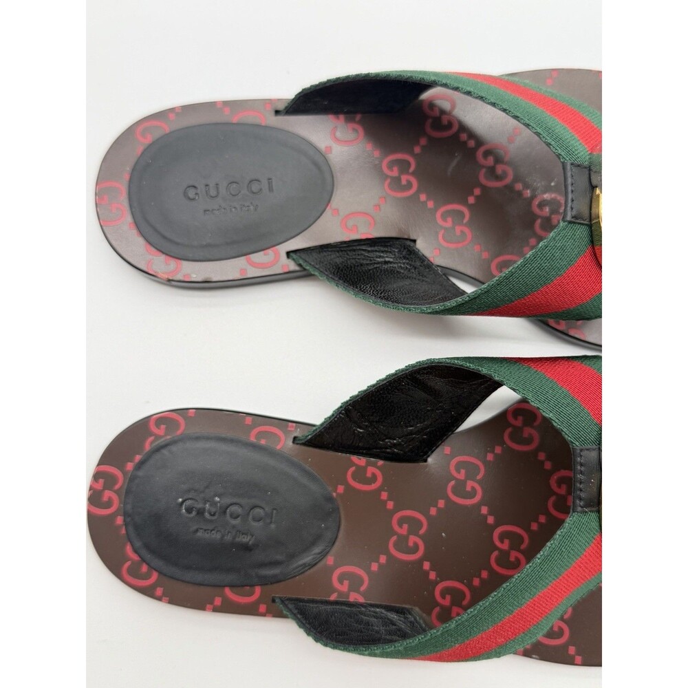 Gucci Kika GG Web Stripe Thong Sandals Black Red Flip Flop Flats EU 37.5 US 7.5 - Picture 3 of 13